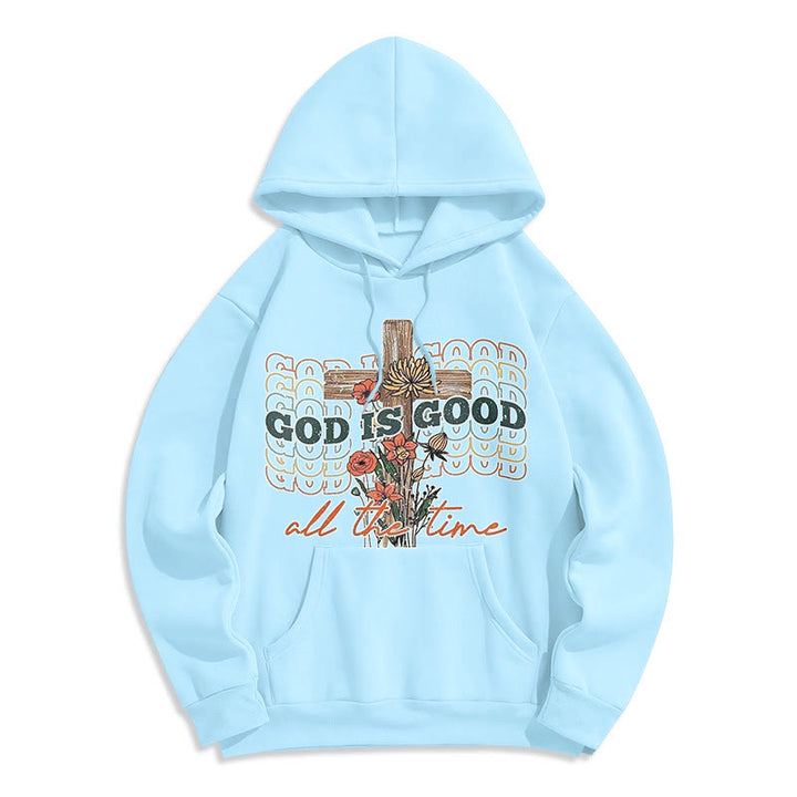 Christianartworkshop Klassischer farbiger Stil „God is Good All the Time“ Polyester-Kapuzenpullover mit Fleecefutter - Blau - 2XL - image 0