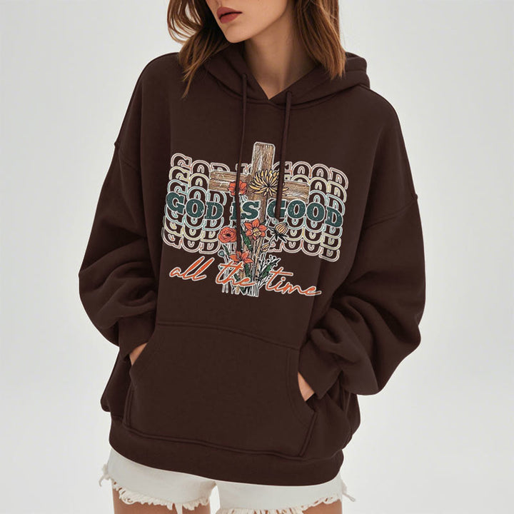 Christianartworkshop Klassischer farbiger Stil „God is Good All the Time“ Polyester-Kapuzenpullover mit Fleecefutter