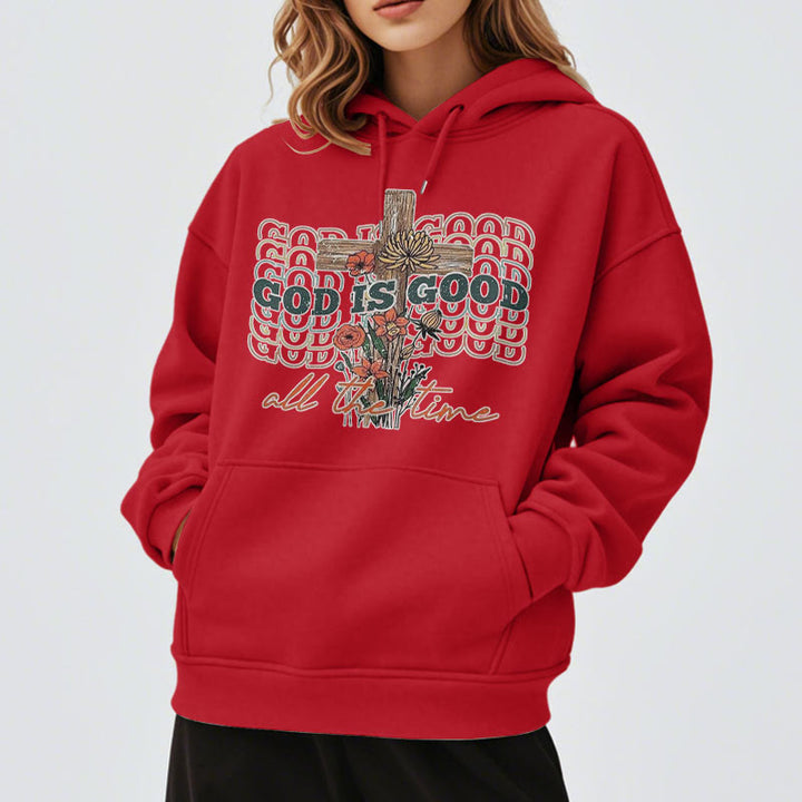 Christianartworkshop Klassischer farbiger Stil „God is Good All the Time“ Polyester-Kapuzenpullover mit Fleecefutter