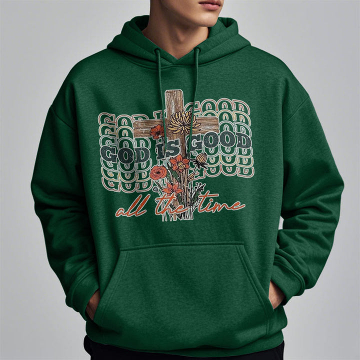 Christianartworkshop Klassischer farbiger Stil „God is Good All the Time“ Polyester-Kapuzenpullover mit Fleecefutter