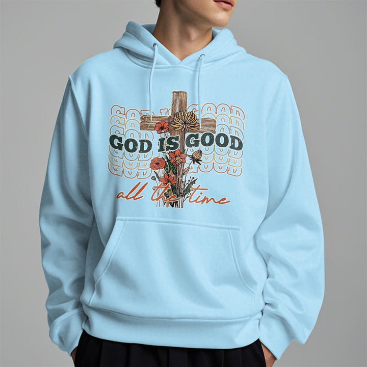 Christianartworkshop Klassischer farbiger Stil „God is Good All the Time“ Polyester-Kapuzenpullover mit Fleecefutter - image 5