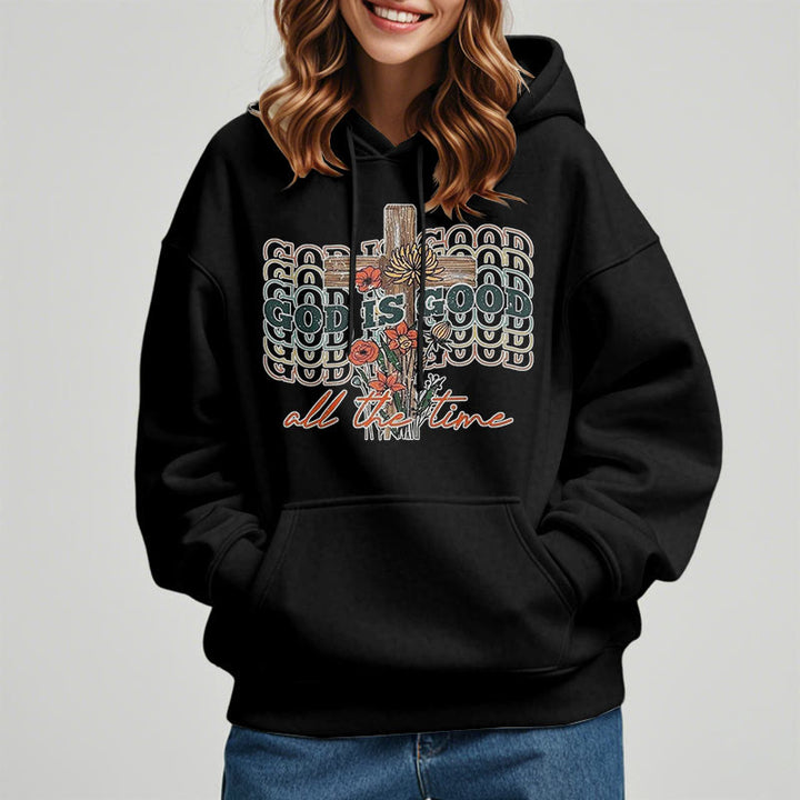 Christianartworkshop Klassischer farbiger Stil „God is Good All the Time“ Polyester-Kapuzenpullover mit Fleecefutter - image 7