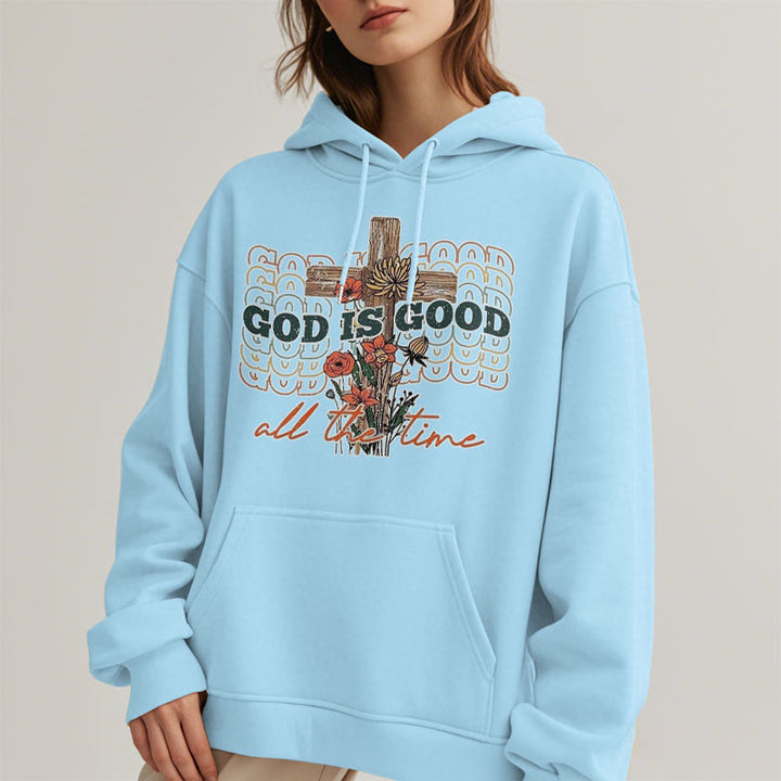 Christianartworkshop Klassischer farbiger Stil „God is Good All the Time“ Polyester-Kapuzenpullover mit Fleecefutter - image 4