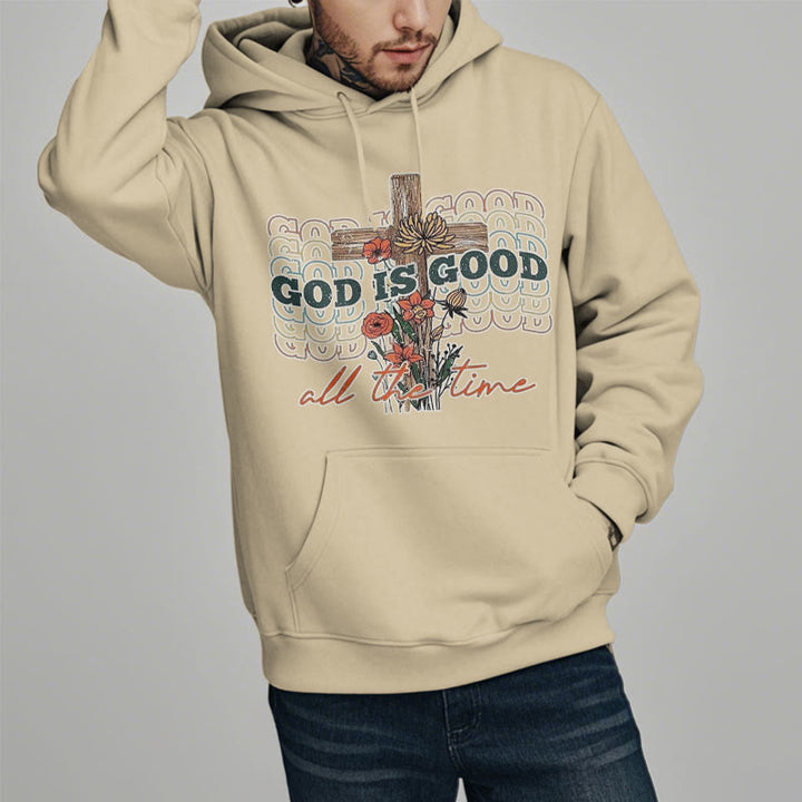 Christianartworkshop Klassischer farbiger Stil „God is Good All the Time“ Polyester-Kapuzenpullover mit Fleecefutter - image 11