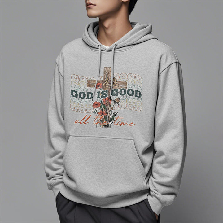 Christianartworkshop Klassischer farbiger Stil „God is Good All the Time“ Polyester-Kapuzenpullover mit Fleecefutter - image 17
