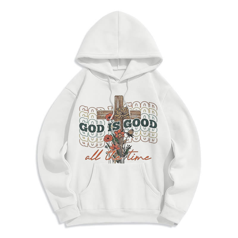 Christianartworkshop Klassischer farbiger Stil „God is Good All the Time“ Polyester-Kapuzenpullover mit Fleecefutter - Weiß - 2XL - image 8