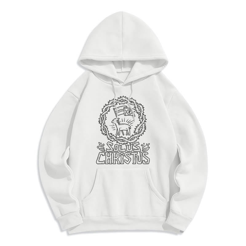 Christianartworkshop Moderner Stil Solus Christus Kapuzenpullover aus Polyester mit Lammfleece-Futter - Weiß - 2XL - image 0
