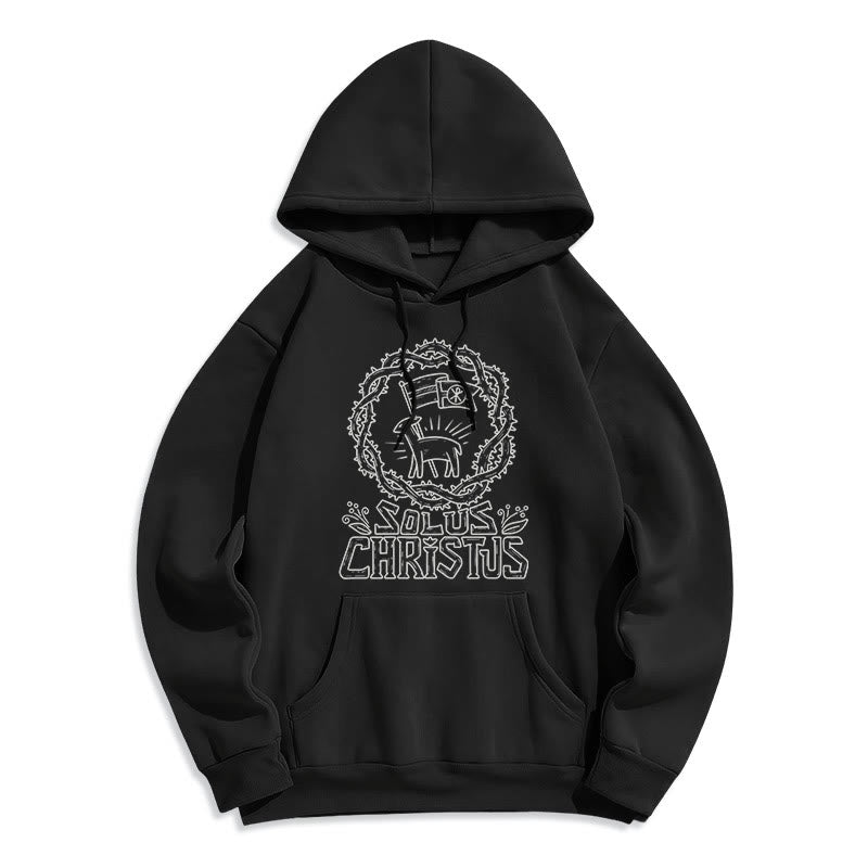 Christianartworkshop Moderner Solus Christus Lamm Fleecegefütterter Polyester-Hoodie - Schwarz - 2XL - image 5