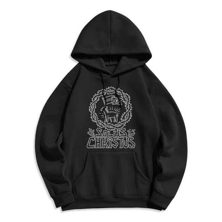 Christianartworkshop Moderner Solus Christus Lamm Fleecegefütterter Polyester-Hoodie - Schwarz - 2XL - image 5