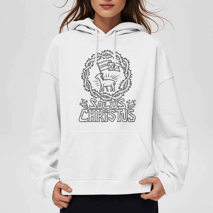 Christianartworkshop Moderner Stil Solus Christus Kapuzenpullover aus Polyester mit Lammfleece-Futter
