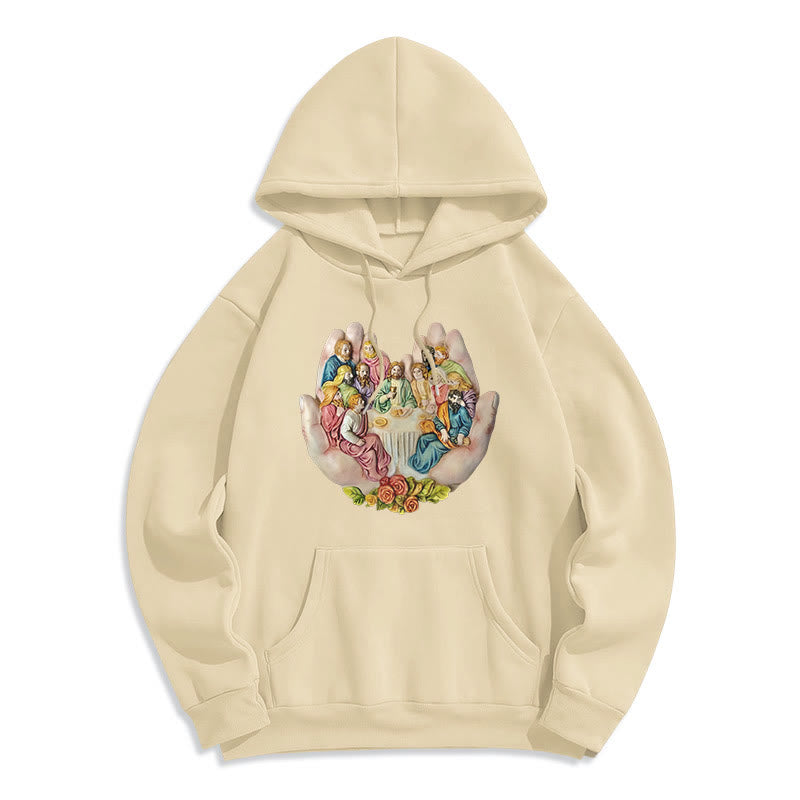 Christianartworkshop Moderner, farbiger Hoodie „Das letzte Abendmahl in Gottes Händen“ aus Polyester mit Fleecefutter - Beige - 2XL - image 0