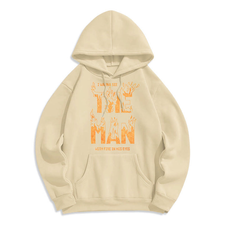 Christianartworkshop Zitat-Stil Der Mann mit dem Feuer in seinen Augen Fleece-gefütterter Polyester-Kapuzenpullover