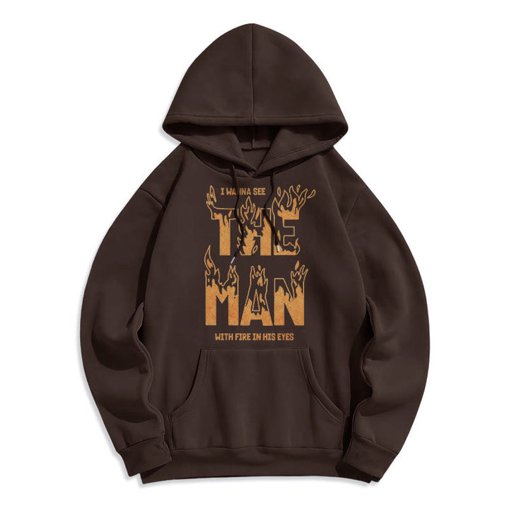 Christianartworkshop Zitat-Stil Der Mann mit dem Feuer in seinen Augen Fleece-gefütterter Polyester-Kapuzenpullover - Braun - 2XL - image 12