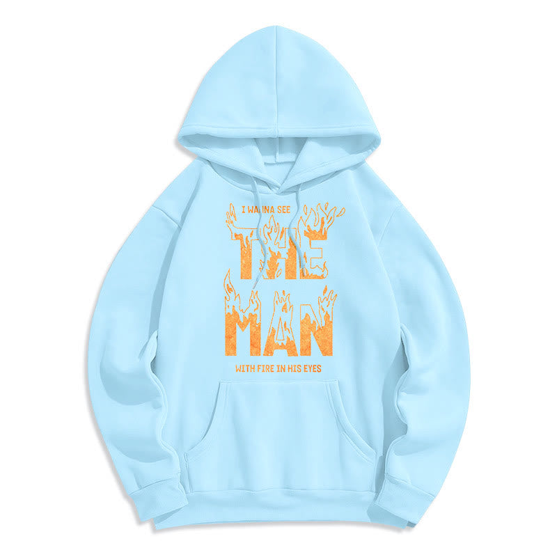 Christianartworkshop Zitat-Stil Der Mann mit dem Feuer in seinen Augen Fleece-gefütterter Polyester-Kapuzenpullover - Blau - 2XL - image 0