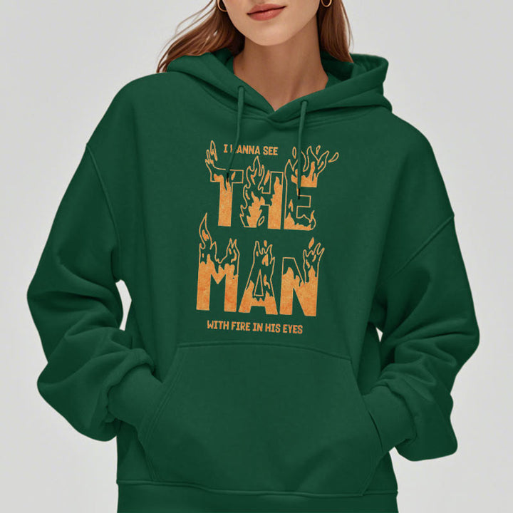 Christianartworkshop Zitat-Stil Der Mann mit dem Feuer in seinen Augen Fleece-gefütterter Polyester-Kapuzenpullover