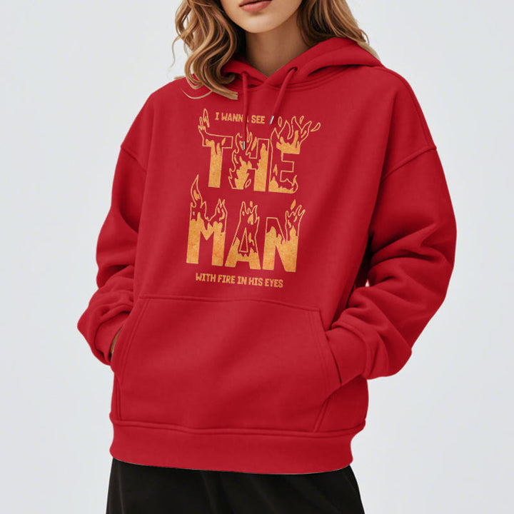 Christianartworkshop Zitat-Stil Der Mann mit dem Feuer in seinen Augen Fleece-gefütterter Polyester-Kapuzenpullover