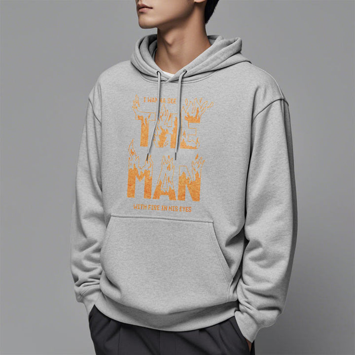 Christianartworkshop Zitat-Stil Der Mann mit dem Feuer in seinen Augen Fleece-gefütterter Polyester-Kapuzenpullover