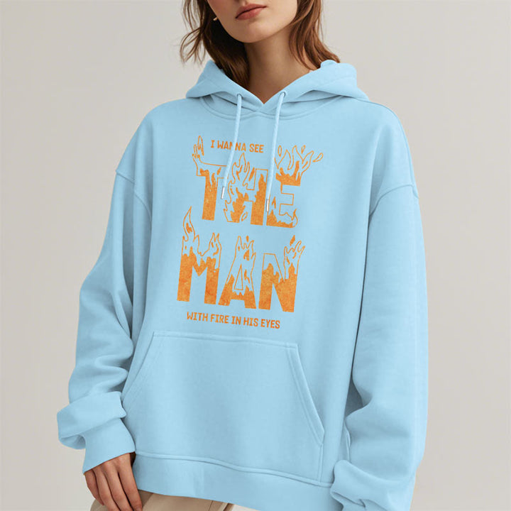Christianartworkshop Zitat-Stil Der Mann mit dem Feuer in seinen Augen Fleece-gefütterter Polyester-Kapuzenpullover