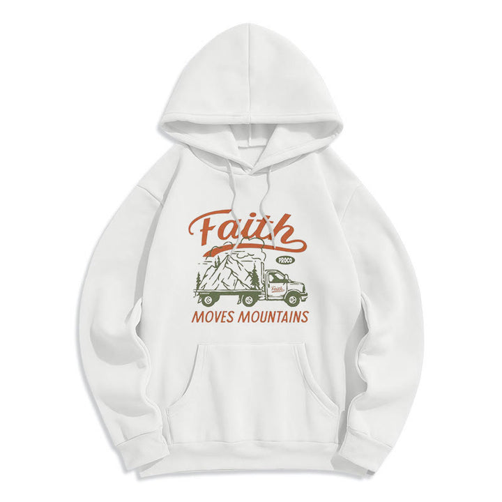 Christianartworkshop Zitat Farbiger Stil Glaube bewegt Berge Fleece gefütterter Polyester-Kapuzenpullover - Weiß - 2XL - image 0