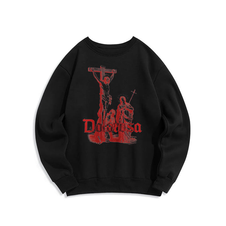Christianartworkshop Sweatshirt im klassischen Stil mit Dolorosa-Kruzifix und Jesus-Heiligem Glauben, mit Fleece gefüttert