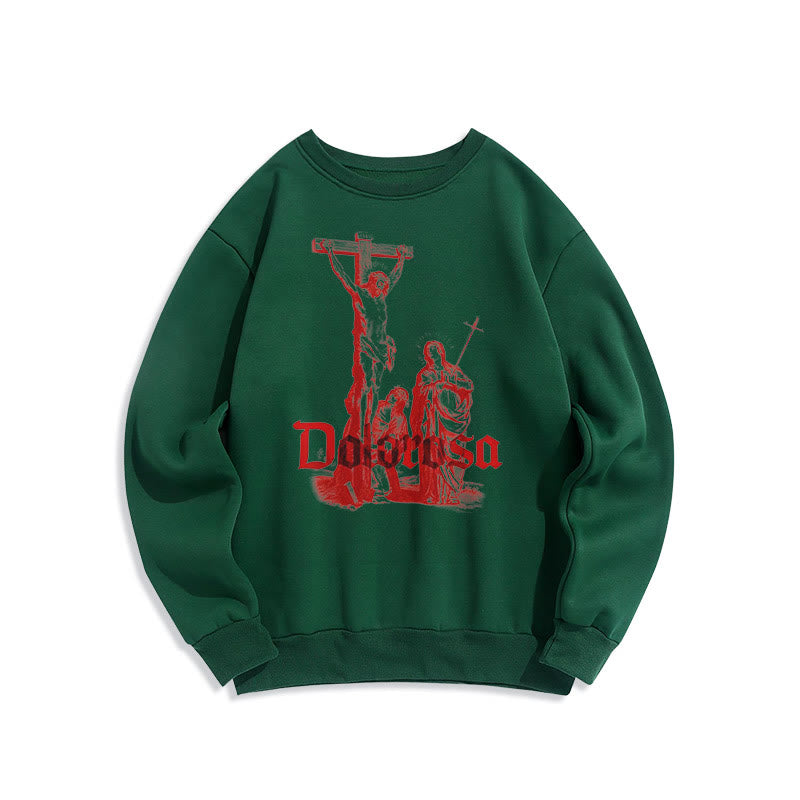 Christianartworkshop Sweatshirt im klassischen Stil mit Dolorosa-Kruzifix und Jesus-Heiligem Glauben, mit Fleece gefüttert