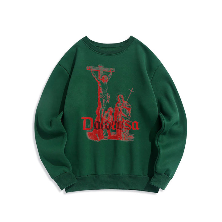 Christianartworkshop Sweatshirt im klassischen Stil mit Dolorosa-Kruzifix und Jesus-Heiligem Glauben, mit Fleece gefüttert