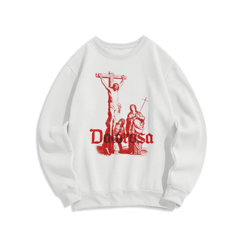Christianartworkshop Sweatshirt im klassischen Stil mit Dolorosa-Kruzifix und Jesus-Heiligem Glauben, mit Fleece gefüttert - Weiß - 2XL - image 8