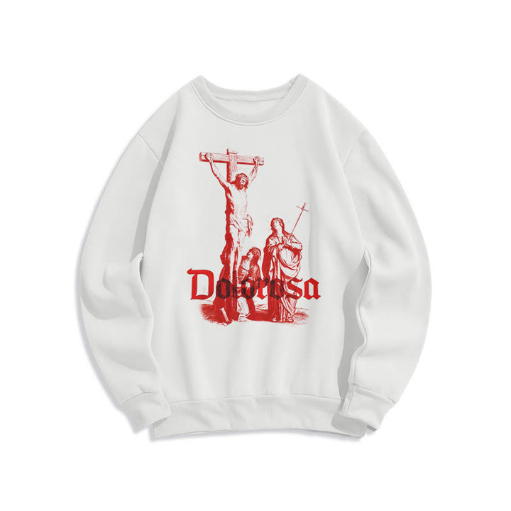 Christianartworkshop Sweatshirt im klassischen Stil mit Dolorosa-Kruzifix und Jesus-Heiligem Glauben, mit Fleece gefüttert - Weiß - 2XL - image 8