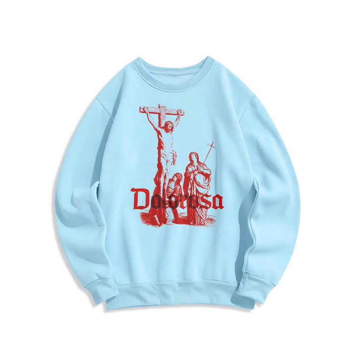 Christianartworkshop Sweatshirt im klassischen Stil mit Dolorosa-Kruzifix und Jesus-Heiligem Glauben, mit Fleece gefüttert