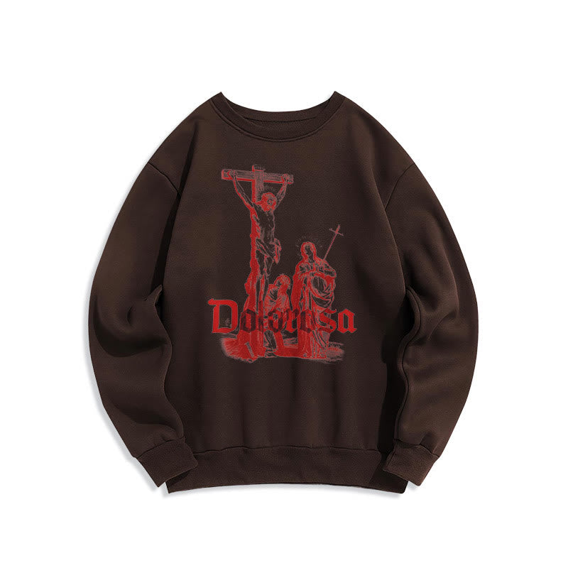 Christianartworkshop Sweatshirt im klassischen Stil mit Dolorosa-Kruzifix und Jesus-Heiligem Glauben, mit Fleece gefüttert