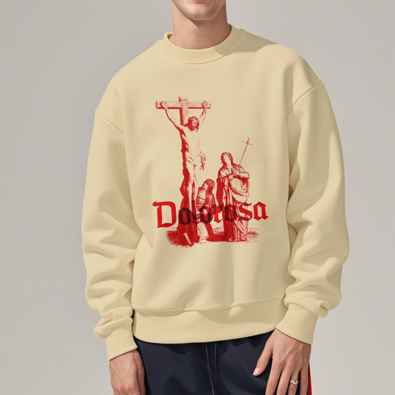 Christianartworkshop Sweatshirt im klassischen Stil mit Dolorosa-Kruzifix und Jesus-Heiligem Glauben, mit Fleece gefüttert
