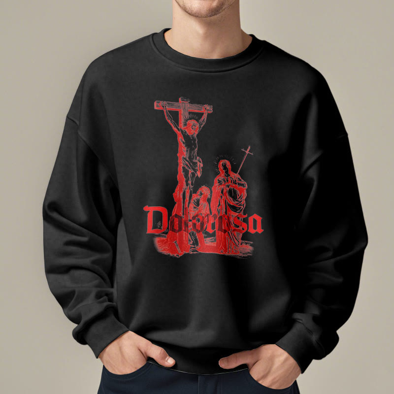 Christianartworkshop Sweatshirt im klassischen Stil mit Dolorosa-Kruzifix und Jesus-Heiligem Glauben, mit Fleece gefüttert