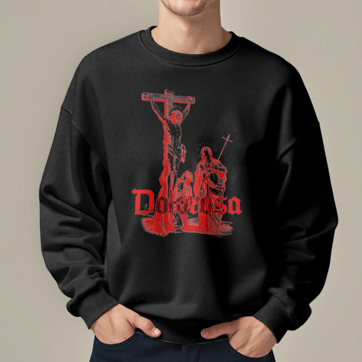 Christianartworkshop Sweatshirt im klassischen Stil mit Dolorosa-Kruzifix und Jesus-Heiligem Glauben, mit Fleece gefüttert