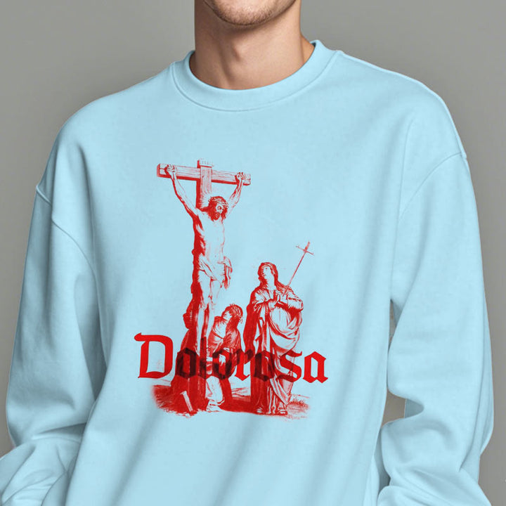 Christianartworkshop Sweatshirt im klassischen Stil mit Dolorosa-Kruzifix und Jesus-Heiligem Glauben, mit Fleece gefüttert