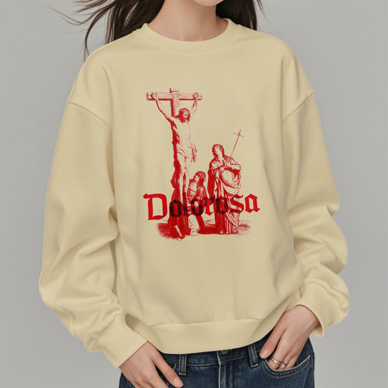 Christianartworkshop Sweatshirt im klassischen Stil mit Dolorosa-Kruzifix und Jesus-Heiligem Glauben, mit Fleece gefüttert