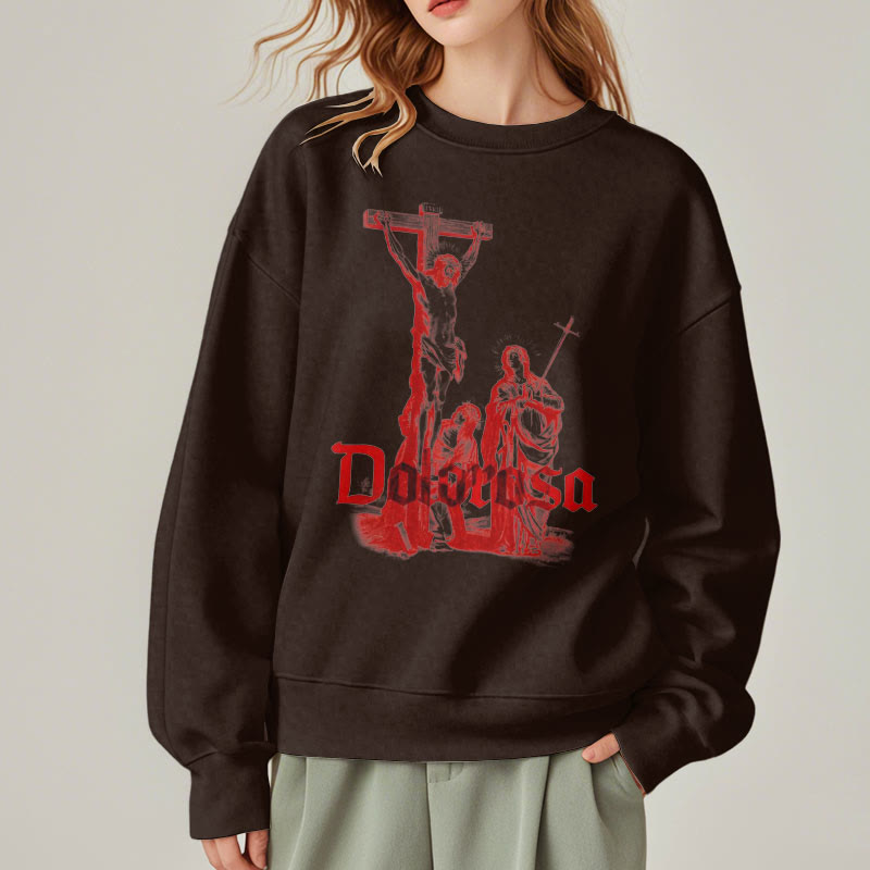 Christianartworkshop Sweatshirt im klassischen Stil mit Dolorosa-Kruzifix und Jesus-Heiligem Glauben, mit Fleece gefüttert