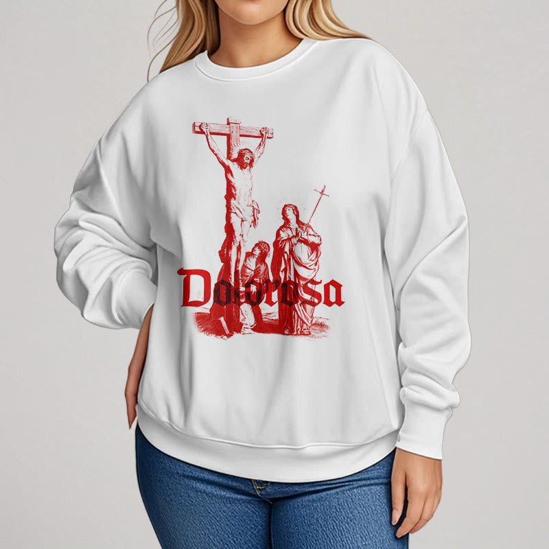 Christianartworkshop Sweatshirt im klassischen Stil mit Dolorosa-Kruzifix und Jesus-Heiligem Glauben, mit Fleece gefüttert
