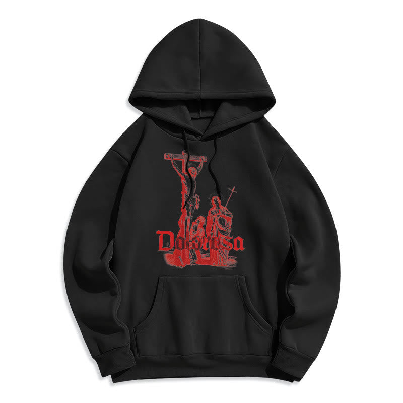 Christianartworkshop Kapuzenpullover aus Polyester im klassischen Stil mit Dolorosa-Kruzifix und Jesus-Heiligem Glauben, mit Fleece gefüttert