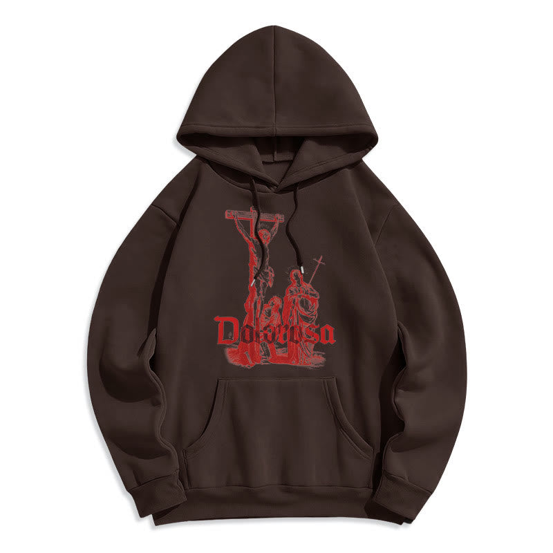 Christianartworkshop Kapuzenpullover aus Polyester im klassischen Stil mit Dolorosa-Kruzifix und Jesus-Heiligem Glauben, mit Fleece gefüttert