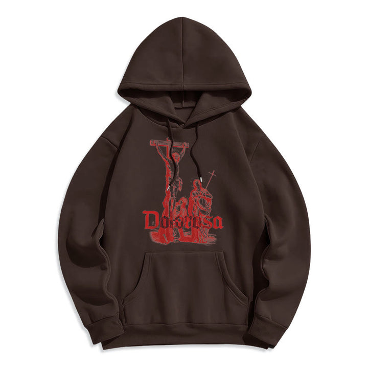 Christianartworkshop Kapuzenpullover aus Polyester im klassischen Stil mit Dolorosa-Kruzifix und Jesus-Heiligem Glauben, mit Fleece gefüttert