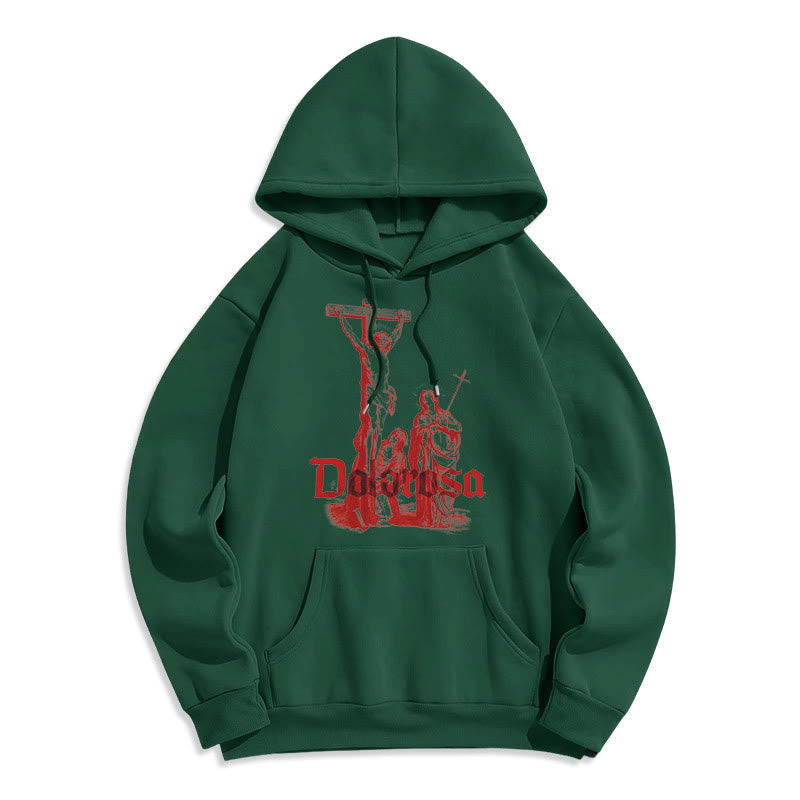 Christianartworkshop Kapuzenpullover aus Polyester im klassischen Stil mit Dolorosa-Kruzifix und Jesus-Heiligem Glauben, mit Fleece gefüttert