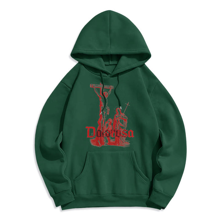 Christianartworkshop Kapuzenpullover aus Polyester im klassischen Stil mit Dolorosa-Kruzifix und Jesus-Heiligem Glauben, mit Fleece gefüttert