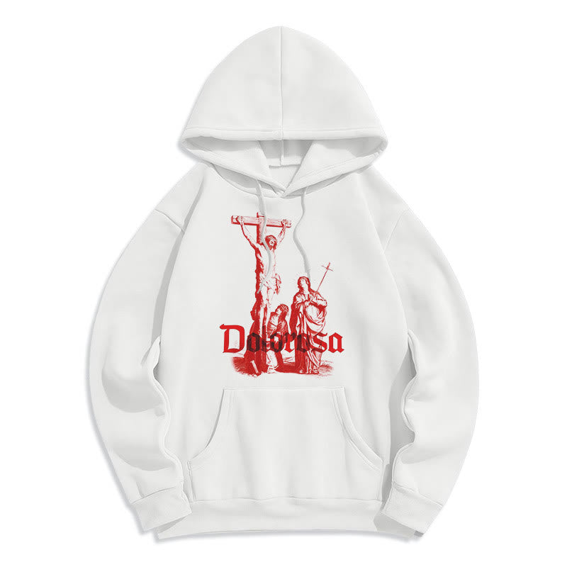Christianartworkshop Kapuzenpullover aus Polyester im klassischen Stil mit Dolorosa-Kruzifix und Jesus-Heiligem Glauben, mit Fleece gefüttert