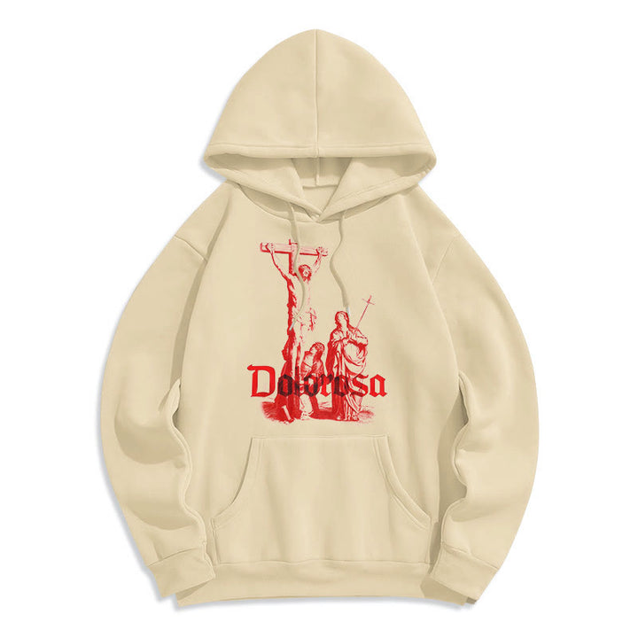 Christianartworkshop Klassischer Dolorosa-Kruzifix-Hoodie mit Jesus-Motiv und Fleece-Futter aus Polyester – Symbol des heiligen Glaubens - Beige - 2XL - image 0