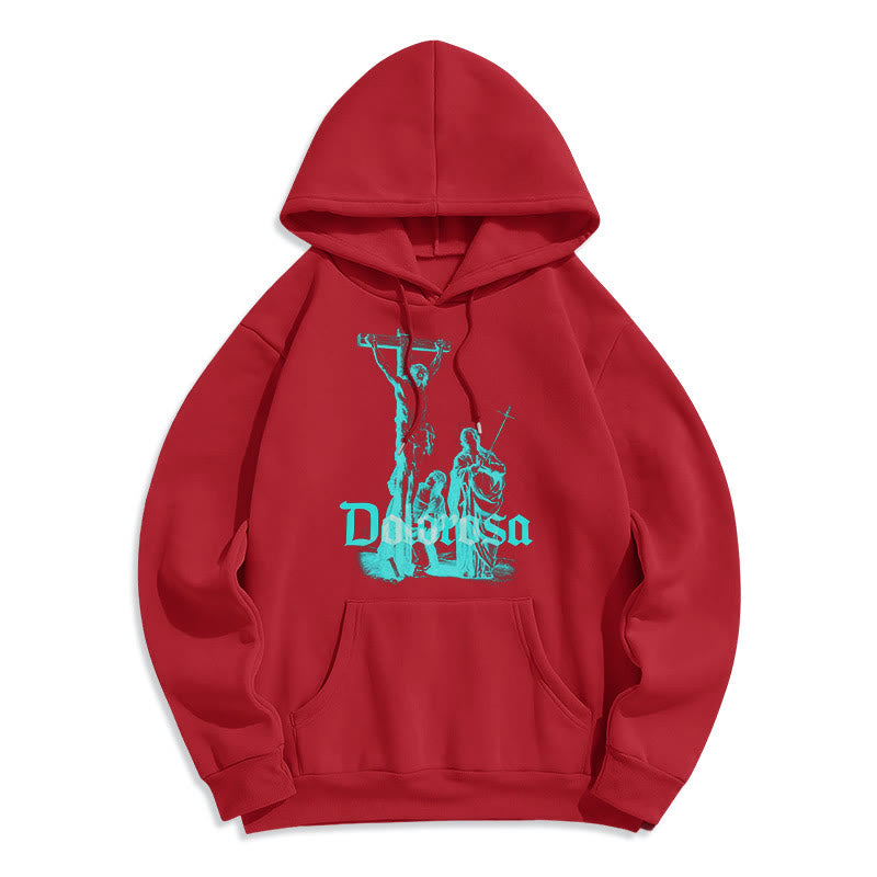 Christianartworkshop Kapuzenpullover aus Polyester im klassischen Stil mit Dolorosa-Kruzifix und Jesus-Heiligem Glauben, mit Fleece gefüttert