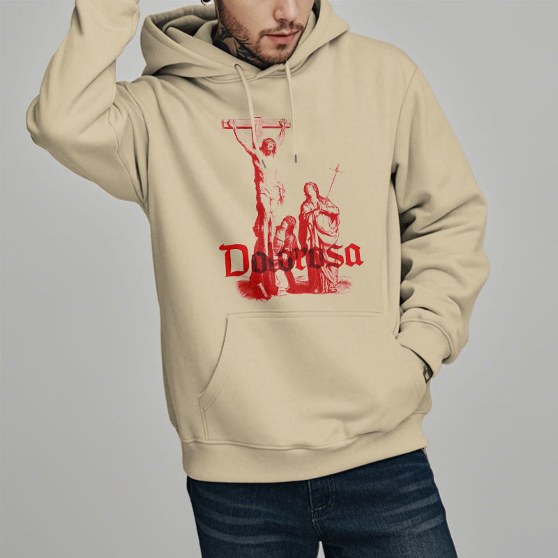 Christianartworkshop Kapuzenpullover aus Polyester im klassischen Stil mit Dolorosa-Kruzifix und Jesus-Heiligem Glauben, mit Fleece gefüttert