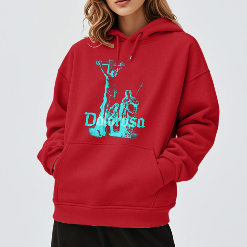 Christianartworkshop Kapuzenpullover aus Polyester im klassischen Stil mit Dolorosa-Kruzifix und Jesus-Heiligem Glauben, mit Fleece gefüttert