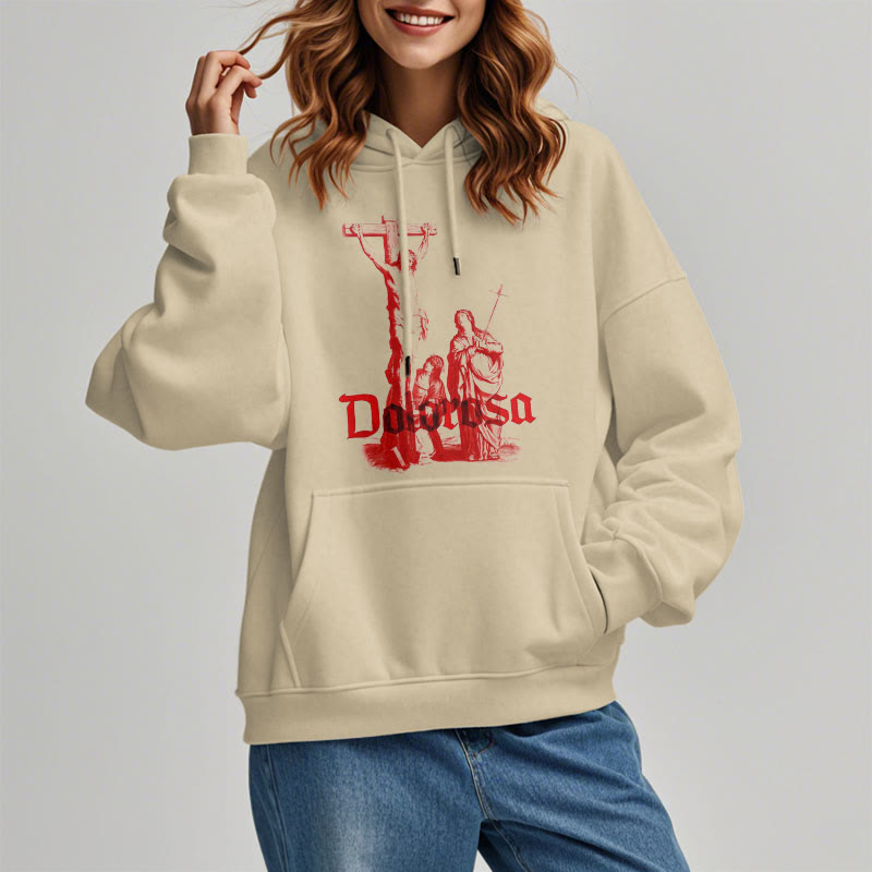 Christianartworkshop Kapuzenpullover aus Polyester im klassischen Stil mit Dolorosa-Kruzifix und Jesus-Heiligem Glauben, mit Fleece gefüttert