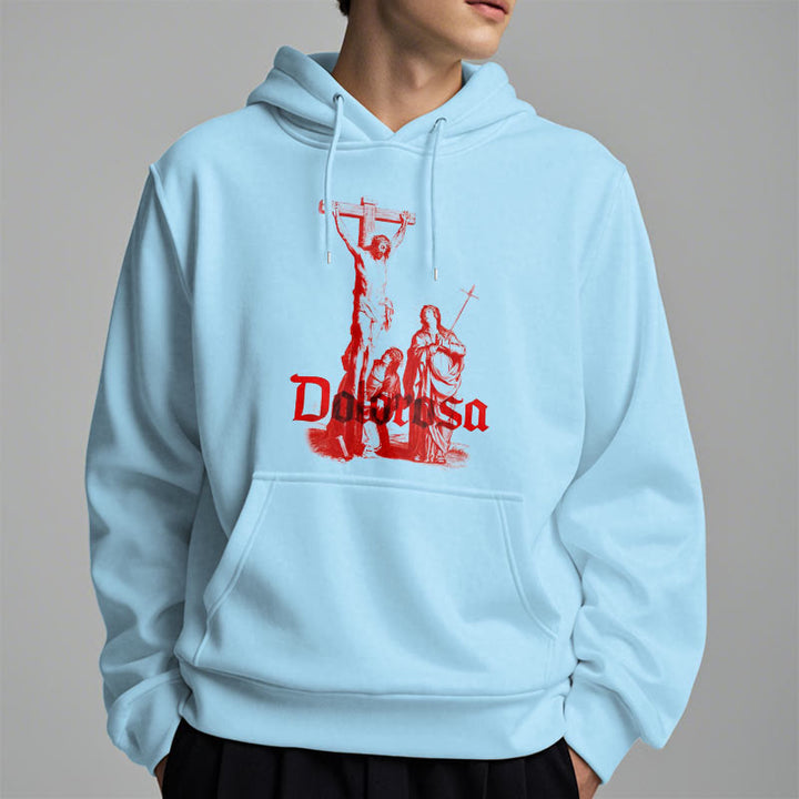 Christianartworkshop Kapuzenpullover aus Polyester im klassischen Stil mit Dolorosa-Kruzifix und Jesus-Heiligem Glauben, mit Fleece gefüttert
