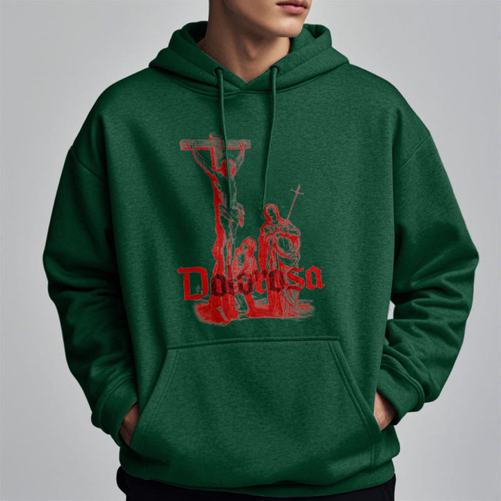 Christianartworkshop Kapuzenpullover aus Polyester im klassischen Stil mit Dolorosa-Kruzifix und Jesus-Heiligem Glauben, mit Fleece gefüttert